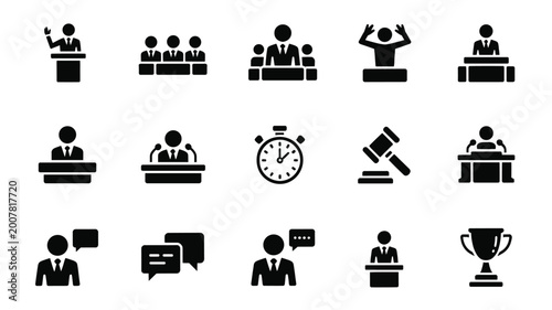 Foto Set of 15 Black Business and Law Vector Icons