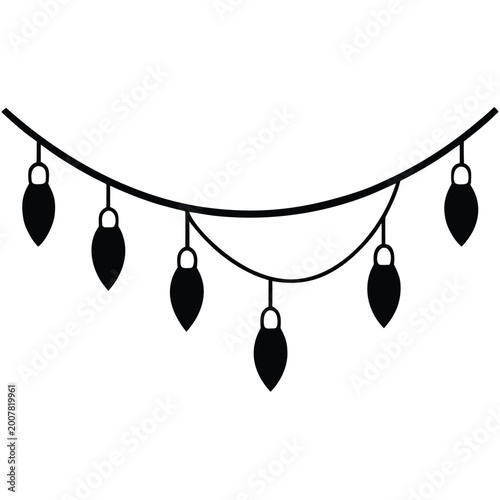 Fotografija Set of six black Christmas ornaments hanging on a string isolated on white backg