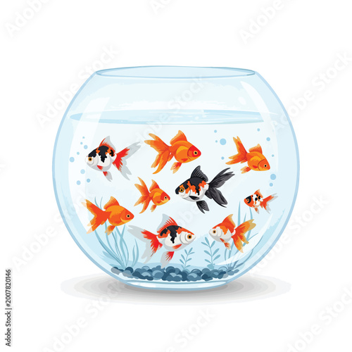 Goldfish swimming in a clear glass bowl with water and small pebbles.