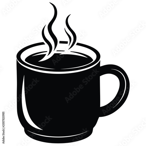 Hot black coffee cup with steam rising from the top isolated on white background