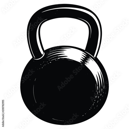 Black and white kettlebell fitness weight for exercise and gym training isolated on white background