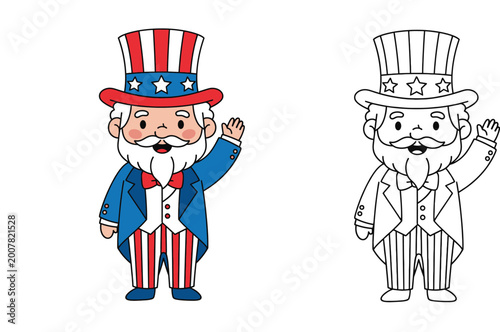 Cuadro en lienzo Cute cartoon Uncle Sam mascot waving hand