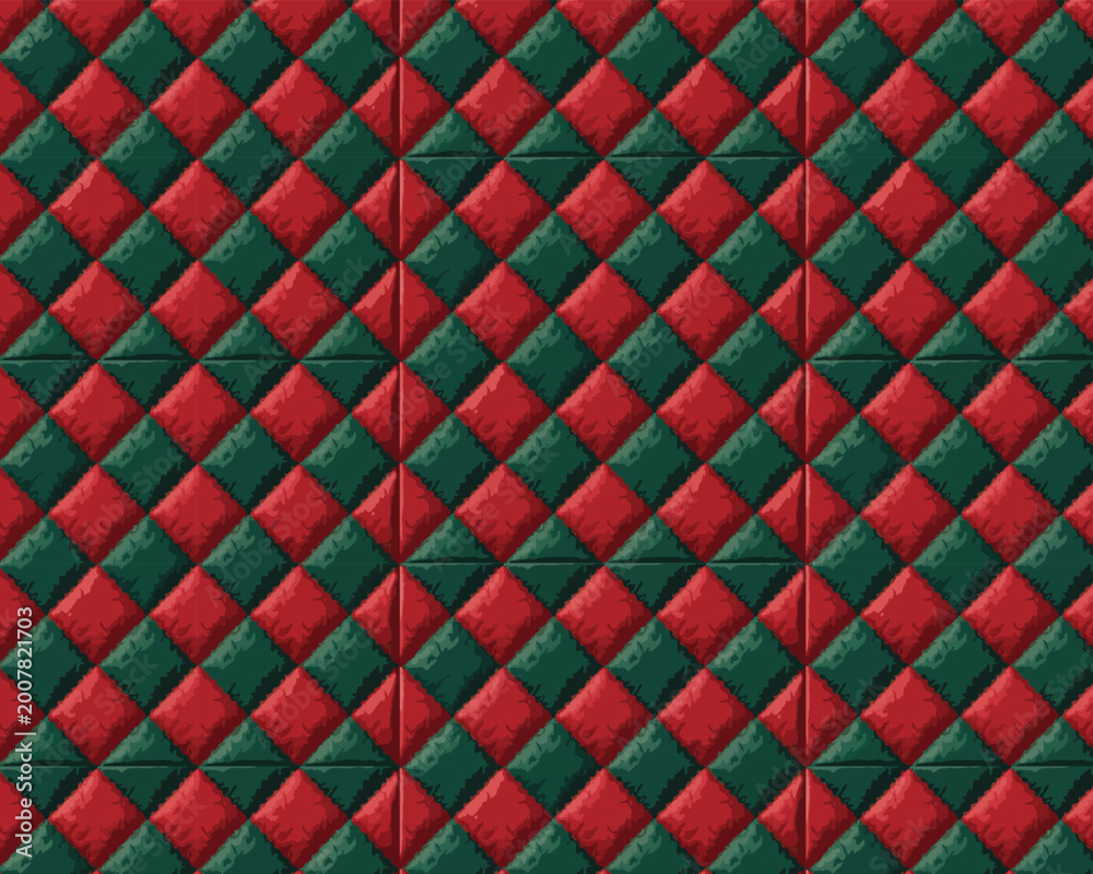 Fototapeta premium Intricate red and green diamond quilted pattern seamless textile background