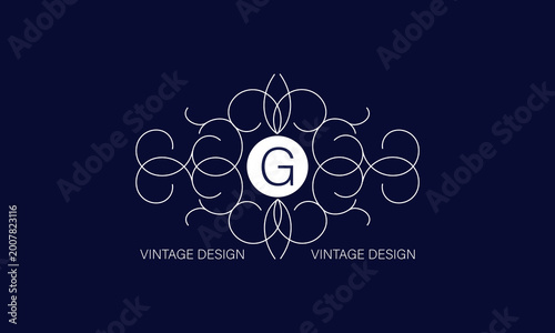Luxury vector logo or icon design with letter G in the center and space for text. Illustration of a trendy frame, good for fashion boutique, company brand, label.