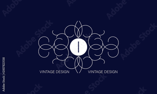Luxury vector logo or icon design with letter I in the center and space for text. Illustration of a trendy frame, good for fashion boutique, company brand, label.