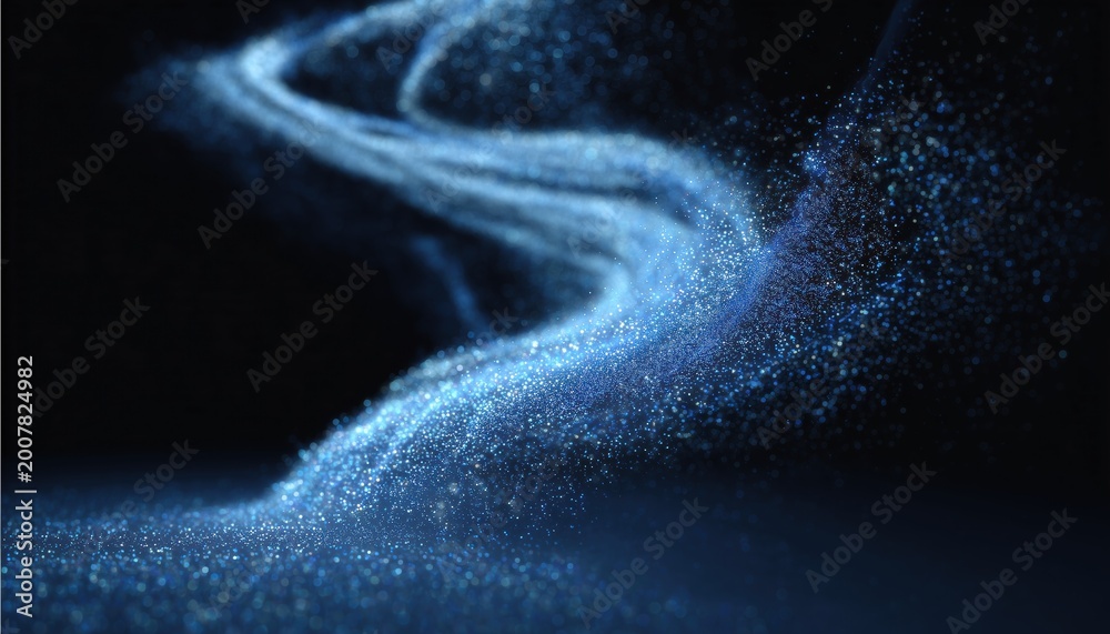Fototapeta premium Energy Flow And Abstract Magic: A Study On The Rendering Of Blue Particles From Falling Magic Dust Particles.