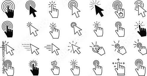 Foto Hand cursor click gesture icons collection set isolated on white
