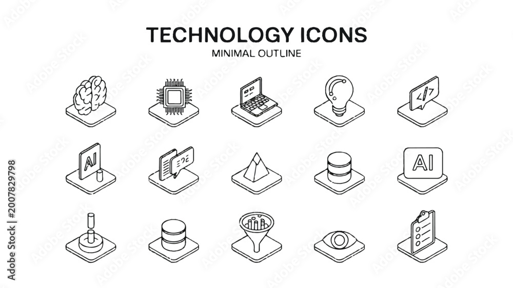 Fototapeta premium Minimalist isometric icons representing technology and business concepts, ideal for digital design and presentations