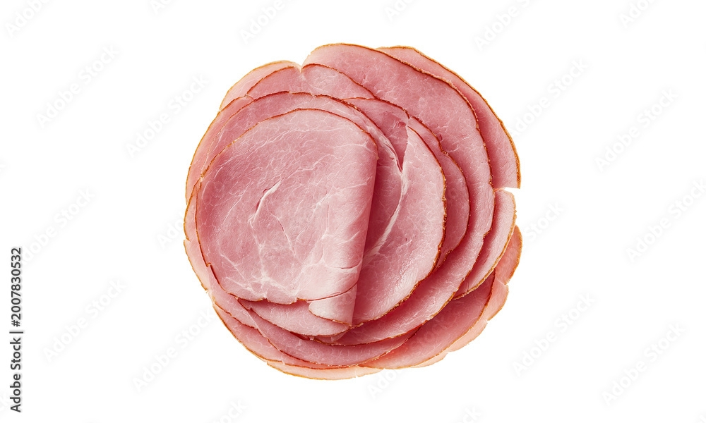 Fototapeta premium sliced smoked ham on white background closeup