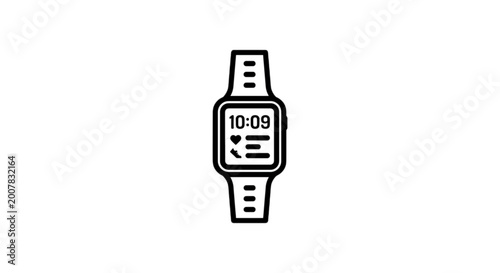 A modern vector image of a digital smartwatch displaying fitness tracking data including time heart rate and activity metrics for health monitoring enthusiasts