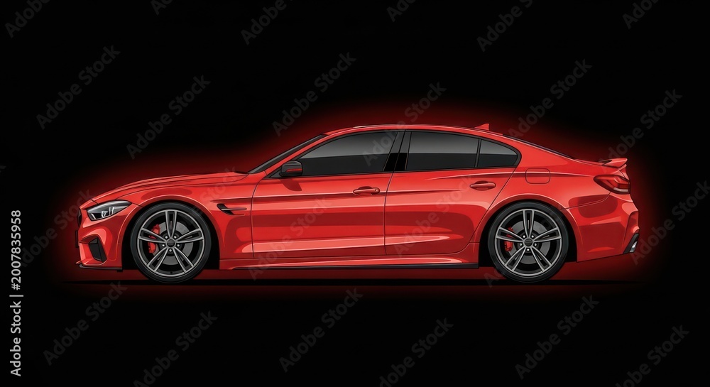 Fototapeta premium Sleek Red BMW M3 Performance Sedan on Dark Background.