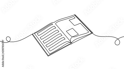 Obraz na płótnie Continuous one line book drawing art paper stack pen vector document