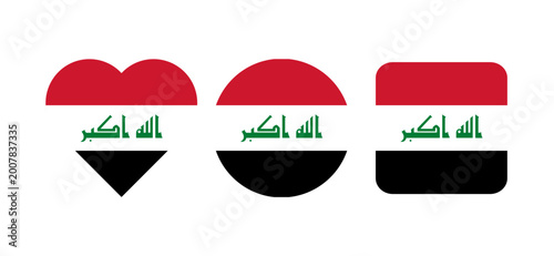 Fotografie Iraq Flag Icon Set Heart, Circle and Rounded Square – Flat Design Iraqi National