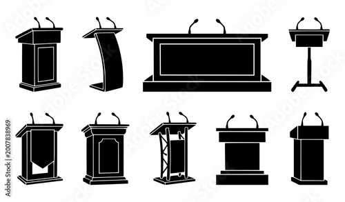 Canvastavla Bold silhouette collection of empty speaker podiums and debate tribunes for busi