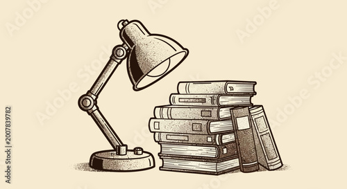 Foto Desk Lamp and Stack of Books Illustration.