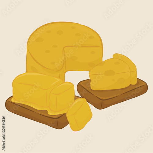 cheese illustration, batter illustration, cow's milk products, cheese icon, batter icon, food toppings