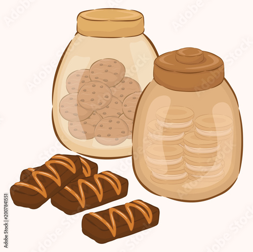 illustration of cake, cookies, biscuits, chocolate bar, cookie jar, sweet snack, sweet food icon,