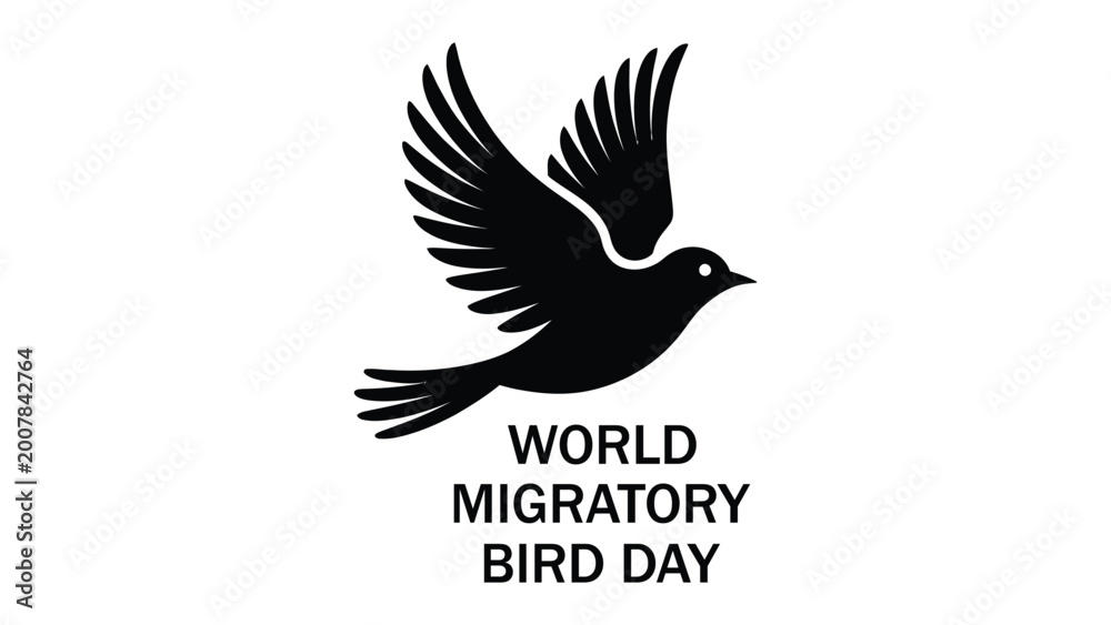 Fototapeta premium world migratory bird day concept with black flying bird silhouette and typography, wildlife awareness illustration for conservation campaign