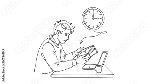 Konstfotografi Freelancer Cash Flow Problem Continuous Line Empty Wallet Clock Delayed Payment