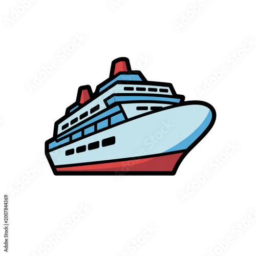 Canvas Print Cute cartoon cruise ship, sea travel illustration, maritime vacation boat, summe