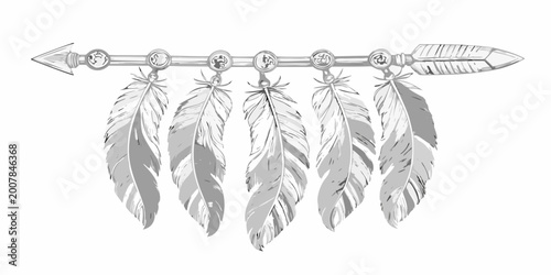 Foto Arrow with feathers tribal style illustration on white background