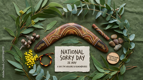 National Sorry Day Poster with Aboriginal Boomerang and Cultural