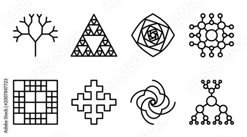 Geometric outline icon set abstract forms minimal design symbolic representations