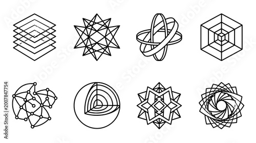 Geometric shape icon set in outline style for design and ui projects
