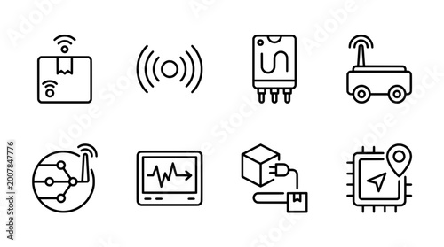 Minimal outline icon set technology and communication devices