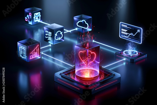 Artificial Intelligence Emotional Analysis Concept with Digital Heart and Human AI Interaction, social network concept