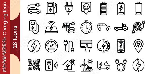 фотографія Electric vehicle charging icons set 20 line icons for ev infrastructure power