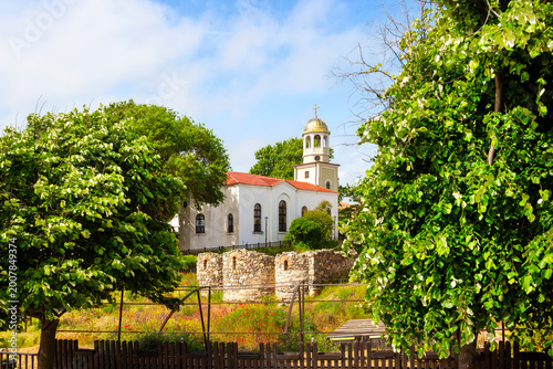 Rear view of the Orthodox Church of St. Cyril and Methodius from 1889, along with part of the ruins of the Sozopol Monastery 