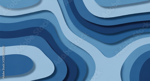Foto Abstract blue paper cut background featuring organic layered shapes and wave patterns in various shades of navy azure and light blue creating depth effects