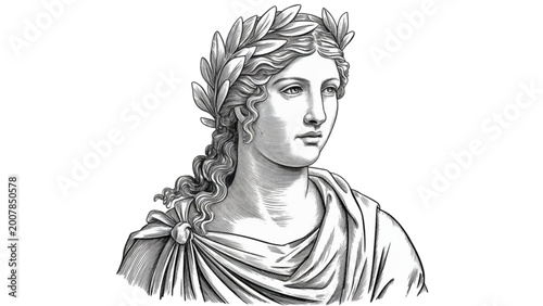 Schilderij op canvas Classical woman portrait with laurel wreath and draped clothing Vector