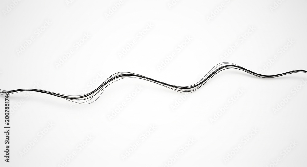 Obraz premium Curved Black Wire on White Background with Copy Space