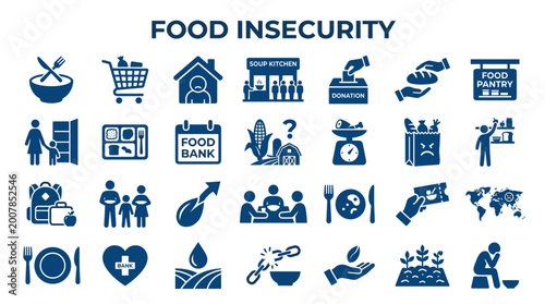Фотография Food insecurity concept with icons depicting hunger poverty lack of food donatio