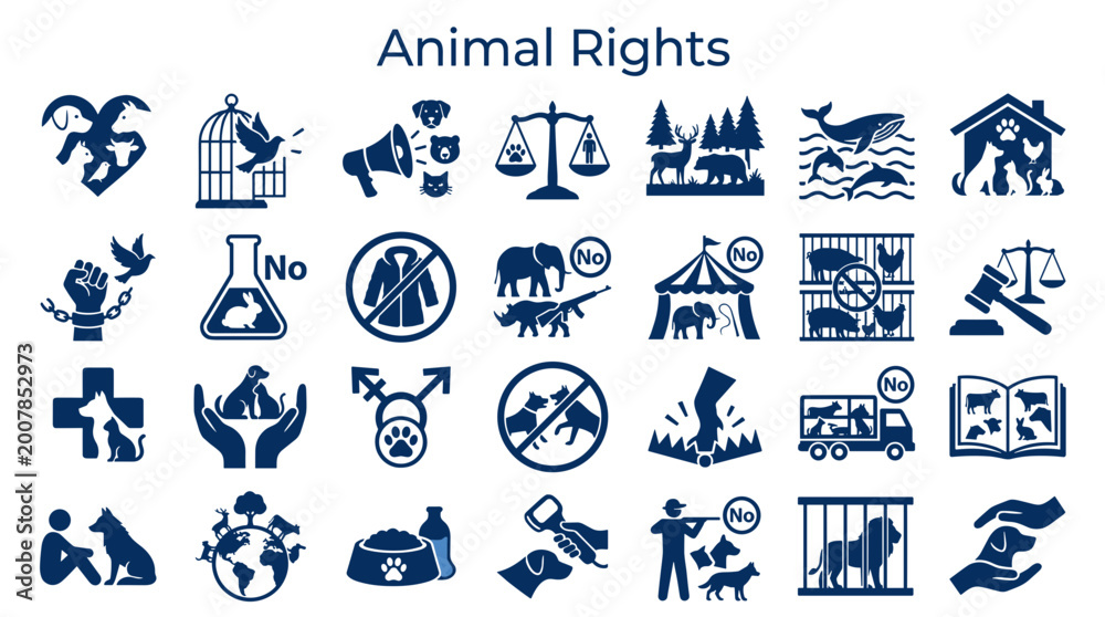 Fototapeta premium Animal Rights Icons Representing Protection Welfare Cruelty Free and Ethical Treatment of Animals