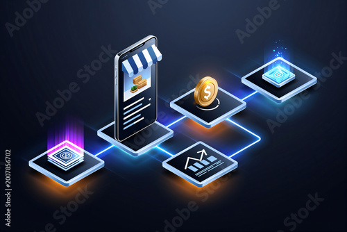 Mobile E-Commerce System with Digital Payment, Data Analytics and Online Business Technology Concept