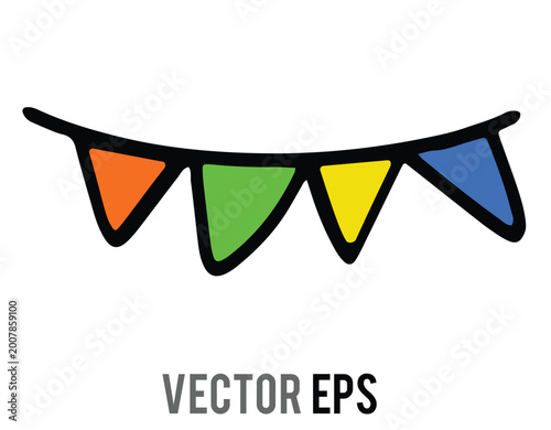 Colorful bunting flags strung together for a festive celebration or party decoration