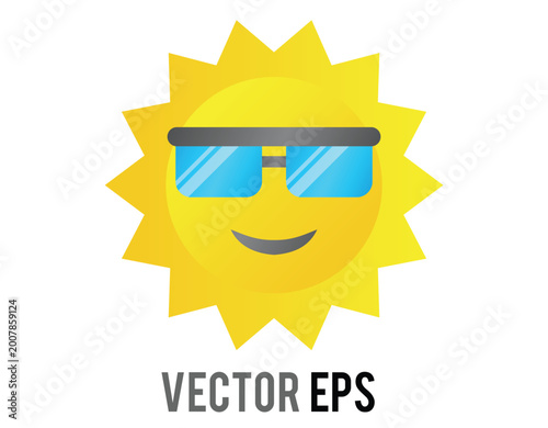 Cool sun icon wearing sunglasses, smiling brightly on a sunny day