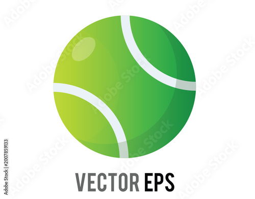 Vibrant green isolated tennis ball icon with white curved seams