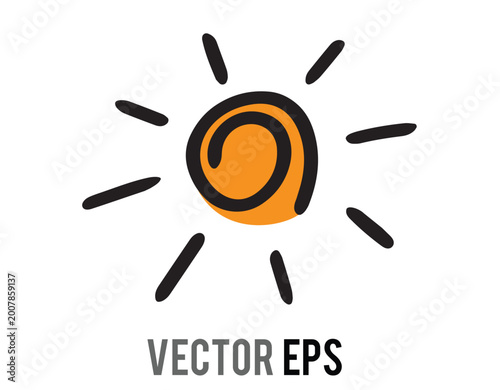Simple hand drawn orange sun with black radiating lines