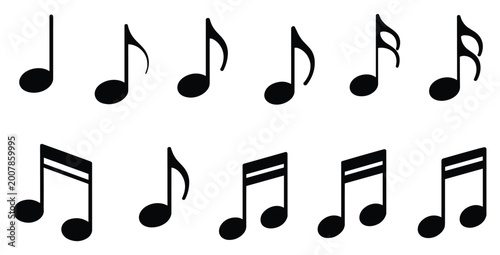 Foto Musical Notes in a Row: A collection of musical notation symbols