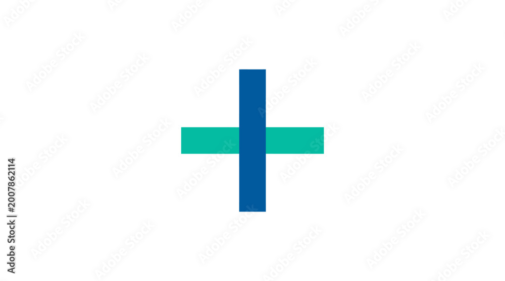 Obraz premium A blue and green plus sign is shown on a white background.