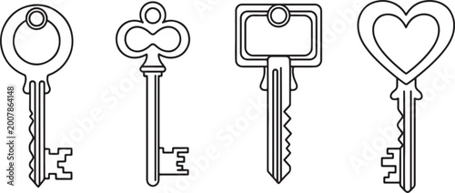 Φωτογραφία Black and white of four distinct keys with unique also transparent background, k