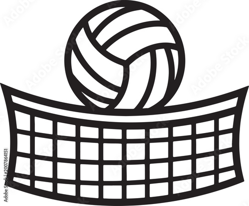 Photos Black and white volleyball hovering above a net, minimalist style also transpare