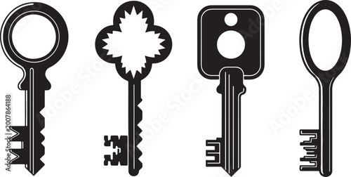 Tableau sur toile Of four unique keys with distinctive shapes and also transparent background, bla