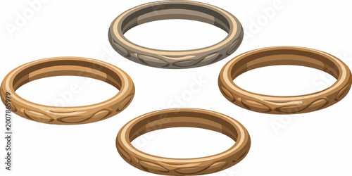 Quadro su tela four metallic rings gold and silver isolated on white