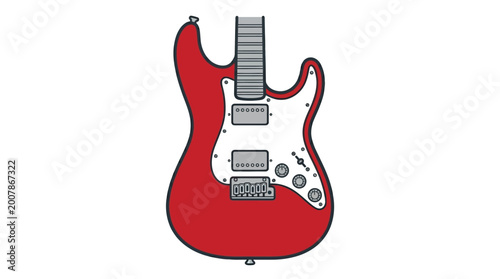 Red Electric Guitar On White Background Studio Shot.