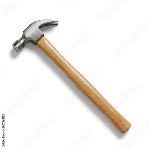 Metal hammer with wooden handle for construction and repair work